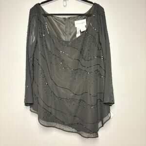 NWT Alfred Angelo 2 pc Womens Plus Sz 22W Black Sequin Trumpet Skirt Gown